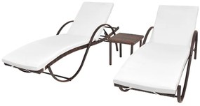 vidaXL Espreguiçadeiras com mesa 2 pcs vime PE castanho