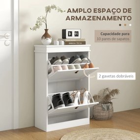 Móvel Sapateira Branco Sapateira Estreita com 2 Portas e Prateleira Ajustável para 10 Pares de Sapatos 54x24x82,5 cm Branco