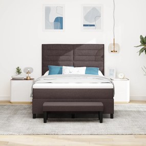 Cama Box Spring com Colchão &amp; Banco Castanho 140x200 cm Tecido