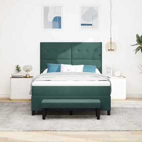 Cama Box Spring com Colchão e Banco Verde Escuro 140x200 cm Veludo