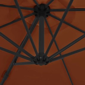 Guarda-sol de jardim cantilever c/ poste aço 300 cm terracotta