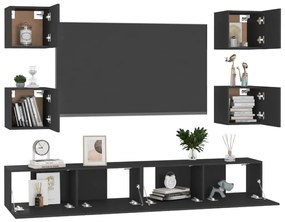 6 pcs conjunto de móveis de TV derivados de madeira preto