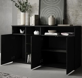 Aparador "Melinda" com Luzes LED - 150x82x40 cm - Preto Brilhante - De