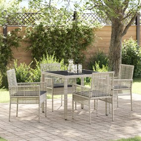 Conjunto de jantares de jardim de 5 peças com almofadas cinzento-claro de rattan