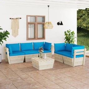 6 pcs conjunto lounge de paletes + almofadões madeira de abeto
