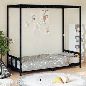 Estrutura de cama infantil 90x200 cm pinho maciço preto