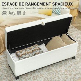 Banco com arrumação de 112 L, 120 x 40 x 48 cm banco de cabeceira em tecido de linho, assento estofado, creme