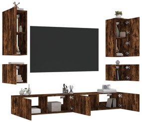 vidaXL 6 pcs móveis de parede para TV com luzes LED carvalho fumado