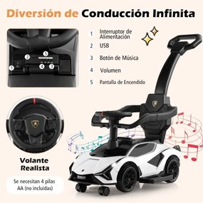 Carrinho de bebé deslizante 3 em 1 com corrimão e guiador amovíveis Música e faróis Rodas Carrinho de bebé Branco