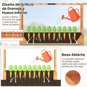 Floreira elevada de madeira com treliça em arco com Furo de drenagem Contentor para pátio 200 x 114 cm Laranja