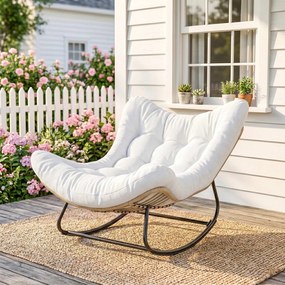 Cadeira de baloiço de jardim em forma de ovo com almofada acolchoada 98 x 111 x 74 cm creme