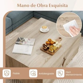 Mesa de centro Moderna 80 x 60 x 46 cm com Armazenamento e com Compartimento Aberts e 3 Gavetas 4 Pernas Natural