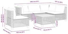 6 pcs conjunto sofás de jardim com almofadões vime cinzento