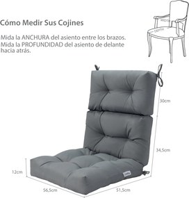 Conjunto de 4 almofadas para cadeira de encosto alto (CADEIRAS NÃO INCLUIDAS) com cintas antiderrapantes, espuma espessa, poliéster respirável, interi