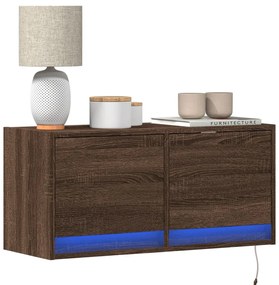 Móvel de parede p/ TV c/ luzes LED 80x31x35cm carvalho castanho