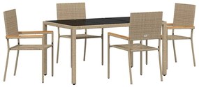 Conjunto de Jantar de Jardim vidaXL 5 Peças Bege em Rattan