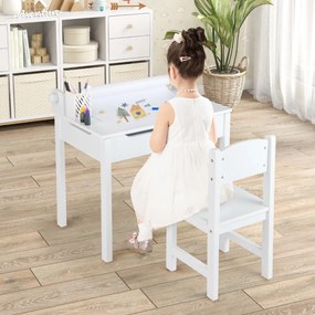 Conjunto de mesa e cadeira para crianças Mesa de actividades para crianças com arrumação e suporte para rolos de papel para desenhar, estudar e brinca