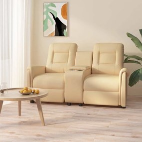 vidaXL Sofá reclinável 2 lugares c/ suporte para copos cor creme