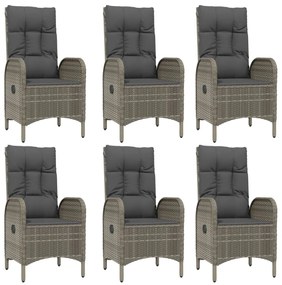 7 pcs conjunto jantar jardim c/ almofadões vime PE preto/cinza