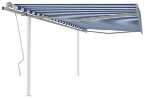 Toldo retrátil manual com postes 4x3,5 m azul e branco
