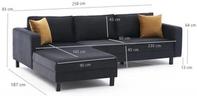 Sofá de Canto Kale – Antracite – 258 x 83 x 181 cm