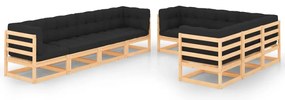 9 pcs conjunto lounge de jardim c/ almofadões pinho maciço
