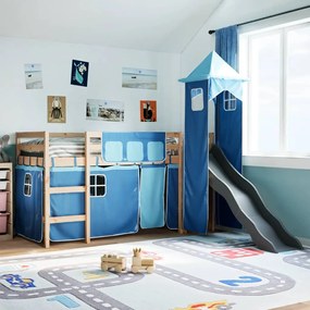 vidaXL Cama alta para criança com torre 90x190 cm pinho maciço azul