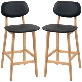HOMCOM Conjunto de 2 bancos de bar, cadeiras altas, revestimento sintético com encosto e pés de madeira, preto | Aosom Portugal