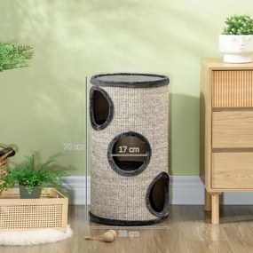 Barril para gatos arranharem, torre de arranhar em sisal com 3 níveis revestida a pelúcia, Ø 38 x 70 cm, cinzento claro
