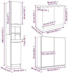 3 pcs conjunto móveis casa de banho madeira processada branco