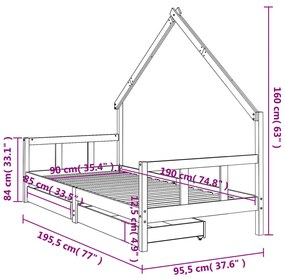 Estrutura de cama infantil c/ gavetas 90x190 cm pinho maciço