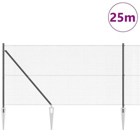 Cerca de Fio Soldado com 13 Postes de Espeto Cinza 1.4x25 m Aço