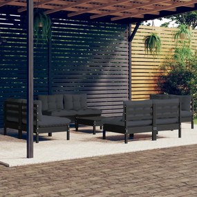 vidaXL 9 pcs conj. lounge de jardim com almofadões antracite pinho