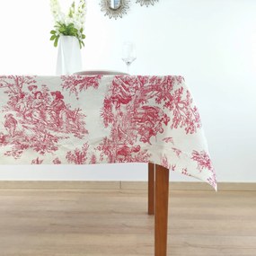 Toalha de Mesa Linho COL Toile de Jouy Red Ponto Aberto