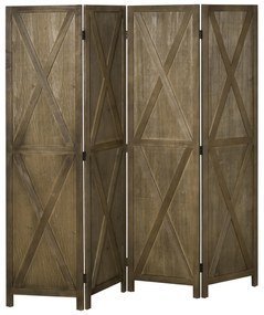 HOMCOM Biombo de 4 Painéis Separador de Ambientes Dobrável 182x170 cm Divisória para Espaços de Madeira Marrom Acinzentado