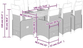 9 pcs conjunto de bistrô p/ jardim c/ almofadões vime PE preto
