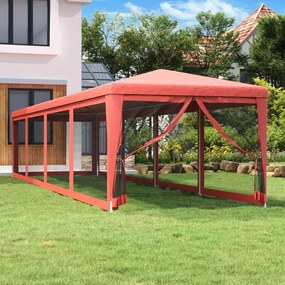 319250 vidaXL Party Tent with 10 Mesh Sidewalls Red 3x12 m HDPE