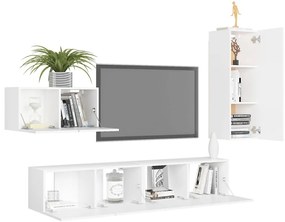 4 pcs conjunto de móveis de TV derivados de madeira branco