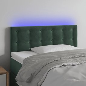 Cabeceira de cama c/luzes LED veludo 100x5x78/88cm verde-escuro