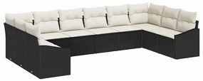 Conjunto de Sofás de Jardim com 10 Peças e Almofadas Preto em Polyratt