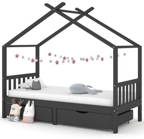 322153 vidaXL Cama p/ crianças c/ gavetas 90x200 cm pinho maciço cinza-escuro