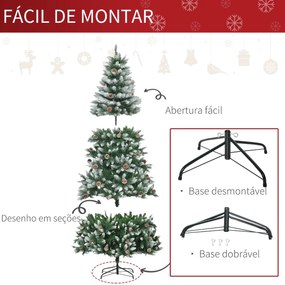 Árvore de Natal Artificial Ø105x210cm com 1440 Pontas de PVC e 75 Pinhas Base Dobrável e Suporte de Aço Decoração de Natal para Interiores Verde