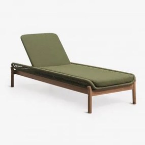 Espreguiçadeira Reclinável Em Madeira De Acácia E Corda Trançada Karvia Castanho Acácia & Bouclé Verde Sálvia - Sklum