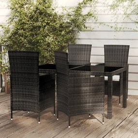 vidaXL 5 pcs conjunto jantar exterior com almofadões vime PE preto