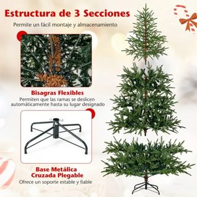 Árvore de Natal artificial pré-iluminada com dobradiças, 210 cm, com 300 luzes LED em branco quente e multicoloridas, 11 modos, 678 pontas verde