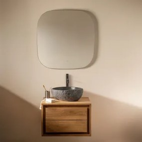 Conjunto De Móvel De Casa De Banho Em Madeira De Teca Jabari Madeira De Teca & Irregular Em Cimento Preto ↔︎40 Cm - Sklum