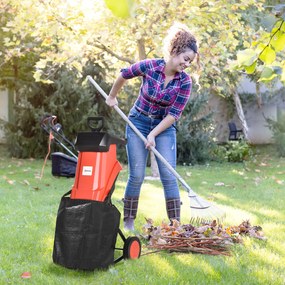 Triturador Elétrico de Folhas 2500W para Jardim com 2 Lâminas Bolsa de Coleta de 50L e Rodas para Ramos Ervas 40x34x89cm Preto e Vermelho