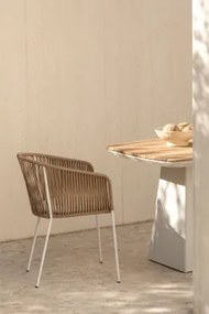 Cadeira De Jardim Com Braços Em Ferro E Corda Trançada Jocelyn Natural - Branco - Sklum