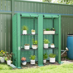 Estufa de jardim 144 x 48 x 152 cm com prateleiras metálicas de 3 níveis, estufa de varanda com cobertura em PE e telhado inclinado, verde