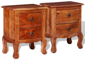 vidaXL Mesas de cabeceira com gavetas 2 pcs madeira de acácia maciça